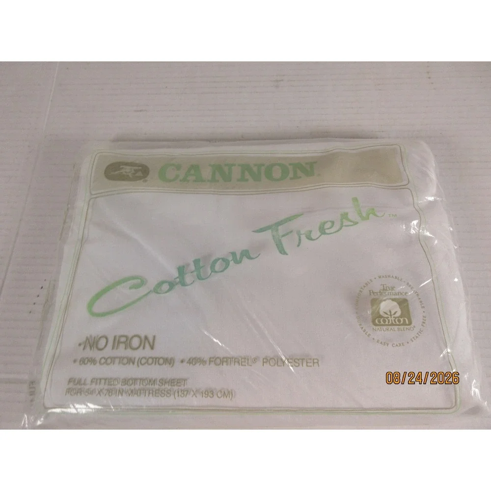 Cannon Cotton Fresh Full Fitted Bottom Sheet White No Iron Vintage 54x76 Vintage
